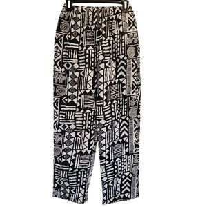 80s 90s Brownstone Studio Black White Geometric Tapered Cotton Pants